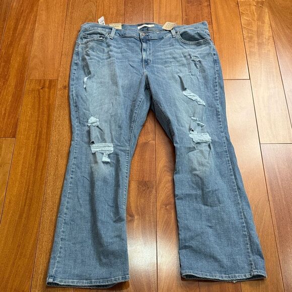 NWT Levis Jeans 725 High Rise Bootcut Light Wash Distressed Womens Size 22W - Picture 1 of 12
